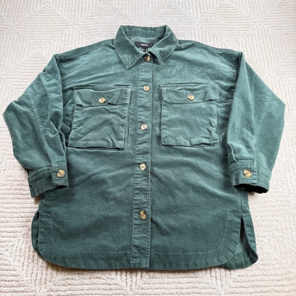 Forever 21 Shacket Womens Small Green Oversized Jacket Earthy Utility Grunge